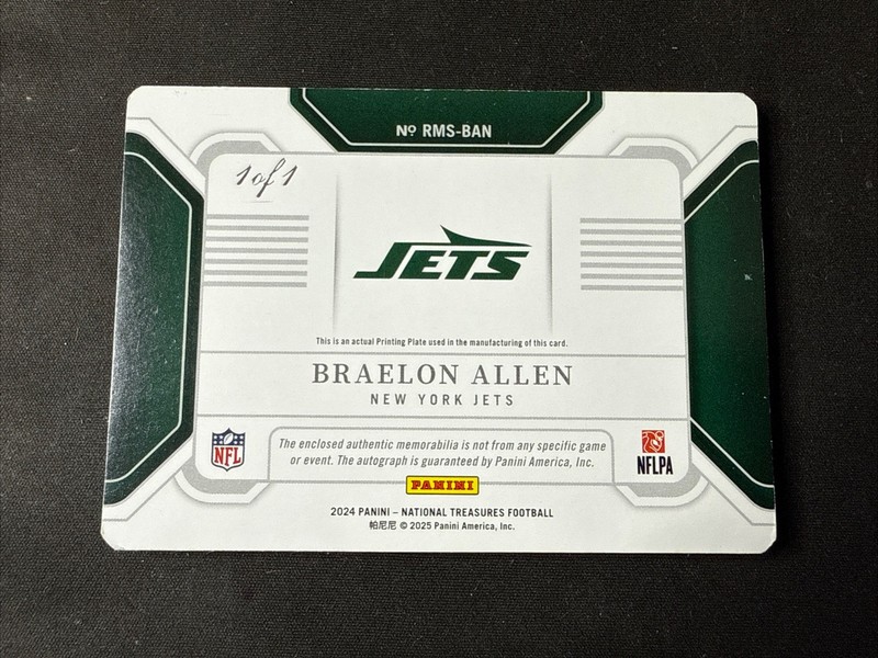 Braelon Allen 2024 Panini National Treasures Rookie Nike Patch Auto 1/1 #RMS-BAN view 2