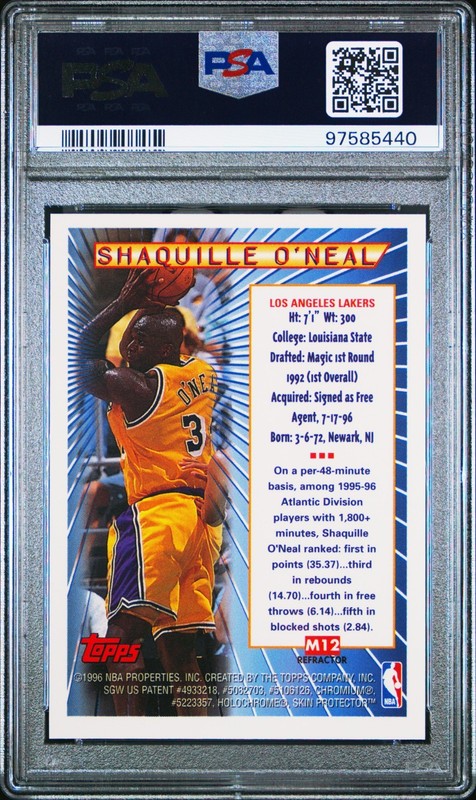 1996 Topps Mystery Finest REFRACTOR Shaquille O'Neal (MVP) PSA 9 MINT - Low Pop view 2