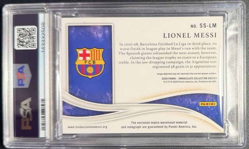 2020 Immaculate Lionel Messi Barcelona Match Worn Patch Auto /25 PSA 9! view 2