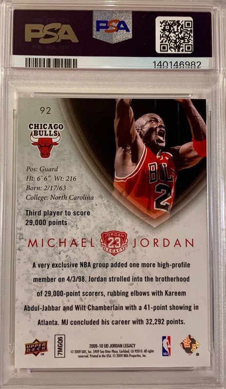 Upper Deck 2009 Jordan Legacy Michael Jordan Gold #92 PSA 9 Bulls view 2