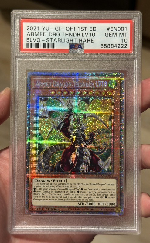 YuGiOh Armed Dragon Thunder LV10 BLVO-EN001 PSA 10 GEM MINT Starlight 1st Ed