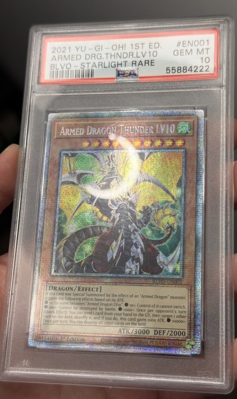 YuGiOh Armed Dragon Thunder LV10 BLVO-EN001 PSA 10 GEM MINT Starlight 1st Ed view 2