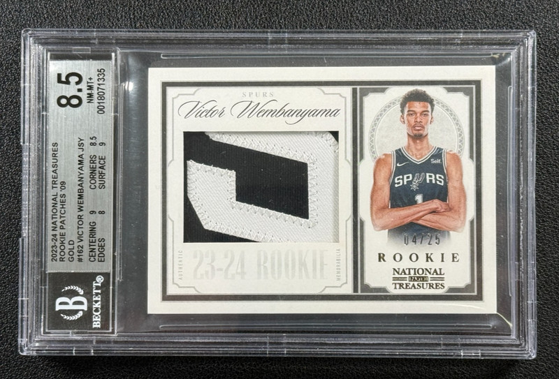 VICTOR WEMBANYAMA BGS 8.5 2023-24 NATIONAL TREASURES GOLD ROOKIE PATCH RC 4/25