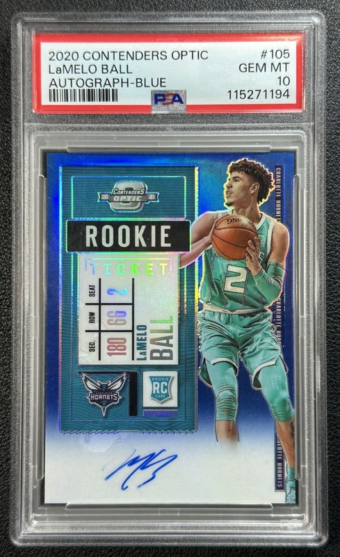 LAMELO BALL PSA 10 2020-21 CONTENDERS OPTIC #105 ROOKIE BLUE PRIZM AUTO 20/49
