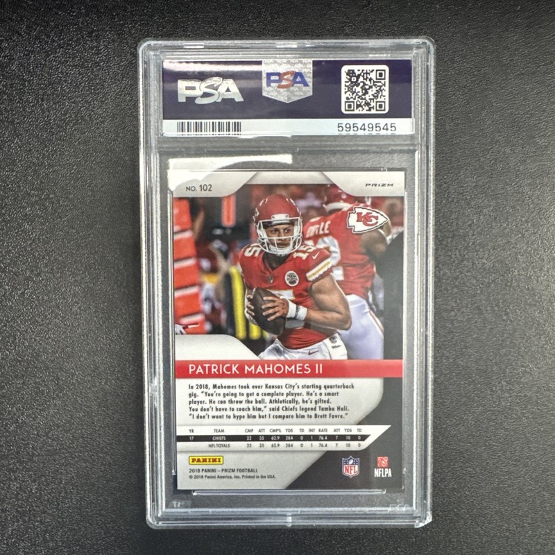 2018 Panini Prizm Patrick Mahomes #102 Lazer Prizm PSA 9 Mint Chiefs view 2