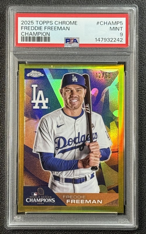 FREDDIE FREEMAN PSA 2025 TOPPS CHROME WORLD SERIES CHAMPIONS GOLD REFRACTOR /50