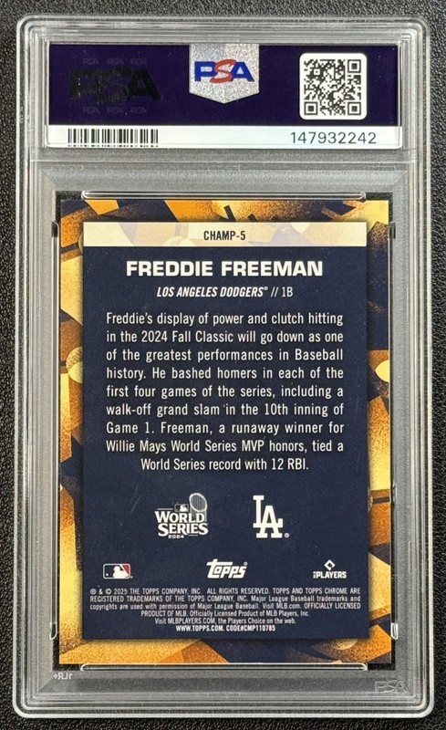 FREDDIE FREEMAN PSA 2025 TOPPS CHROME WORLD SERIES CHAMPIONS GOLD REFRACTOR /50 view 2