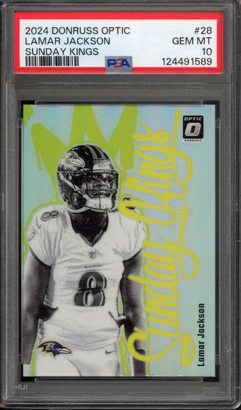 2024 Donruss Optic LAMAR JACKSON #28 Sunday Kings SSP Case Hit PSA 10 Ravens