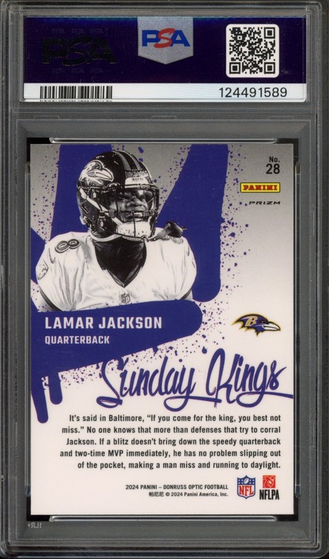 2024 Donruss Optic LAMAR JACKSON #28 Sunday Kings SSP Case Hit PSA 10 Ravens view 2