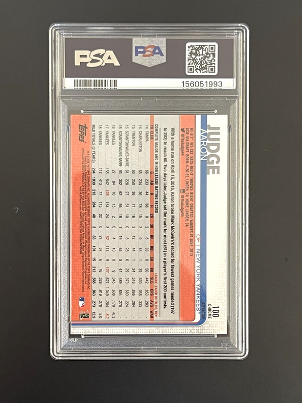 2019 Topps Chrome Aaron Judge #100 X-Fractor PSA 9 MINT view 2