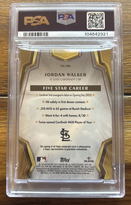 2024 Topps Five Star Jordan Walker Aqua Auto /75 #FSA-JWA PSA 7 NM STL Cardinals view 2