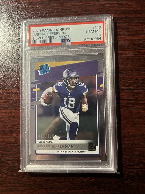 2020 Donruss Justin Jefferson Silver Press Proof RC /100 PSA 10 #313 Jersey#