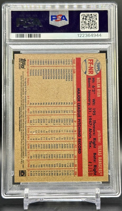 2024 Topps Archives Nolan Ryan Fan Favorites Auto Gold Foilboard /50 PSA 9 view 2