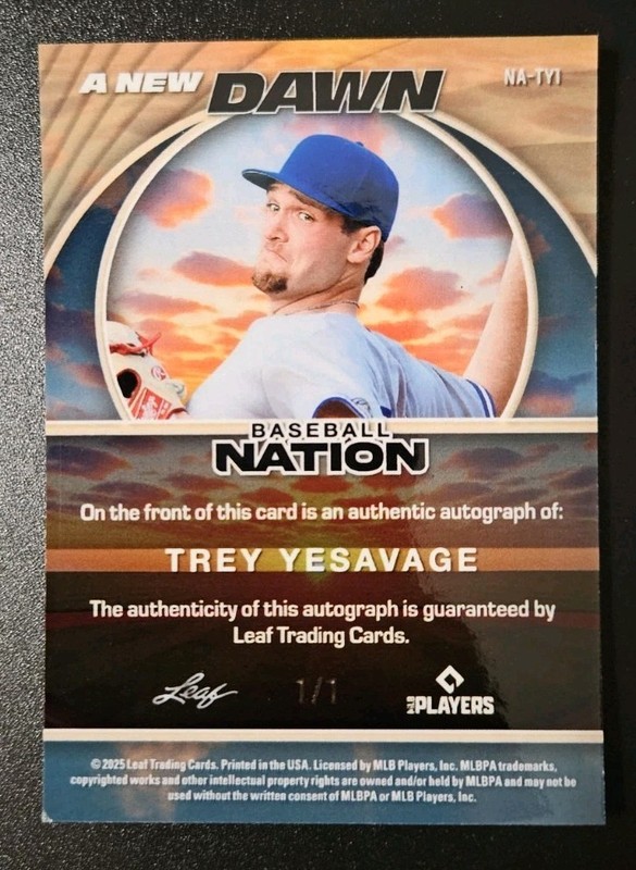 2025 Leaf Baseball Nation Trey Yesavage A New Dawn Auto 1/1 view 2