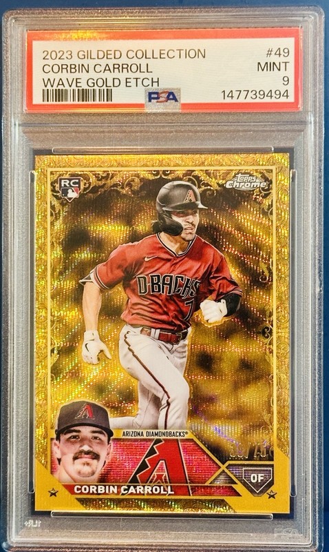 2023 Topps Gilded CORBIN CARROLL Gold Etch Wave Chrome Refractor /75 (RC) PSA 9