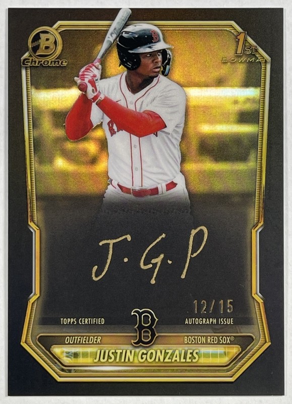 JUSTIN GONZALES 2026 BOWMAN CHROME GOLD INK AUTO VARIATION 1ST PROSPECT 12/15