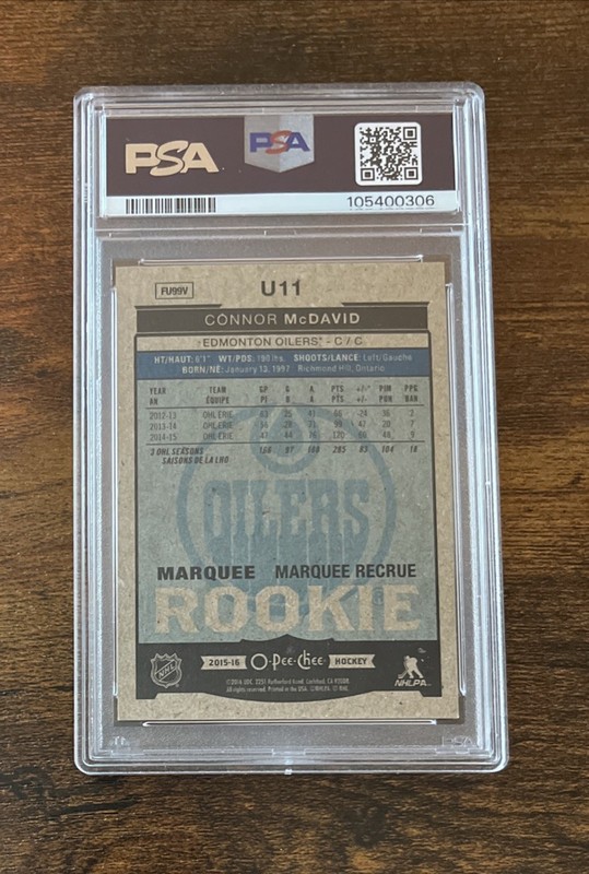 2015-16 Upper Deck O-Pee-Chee Update Marquee Rookie Connor McDavid #U11 PSA 8 view 2