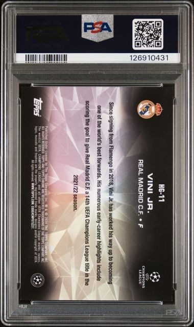 2023-24 Topps Merlin UCC Vini Jr Hidden Gems Vinicius PSA 8 #HG-11 Madrid Brazil view 2