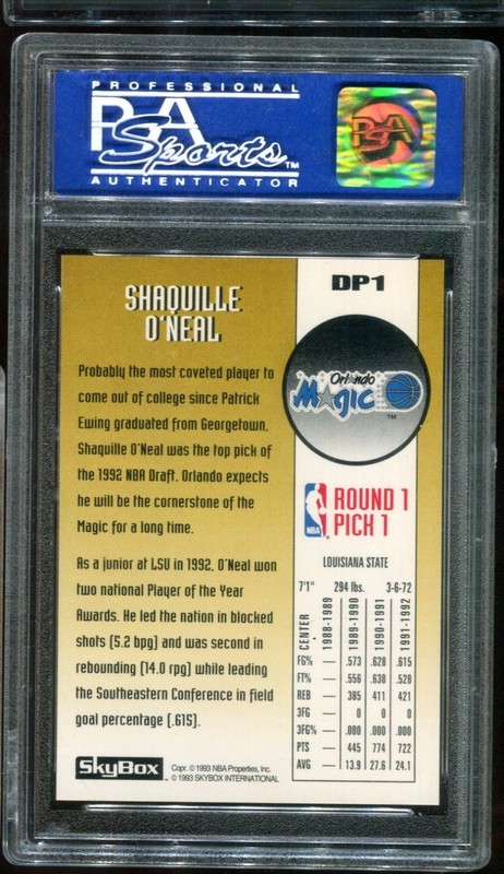 1992 Skybox Draft Pick #DP1 Shaquille O'Neal PSA 9 view 2