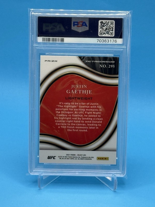 2021 Panini UFC Select JUSTIN GAETHJE Octagonside Zebra Prizm Refractor  PSA 10 view 2