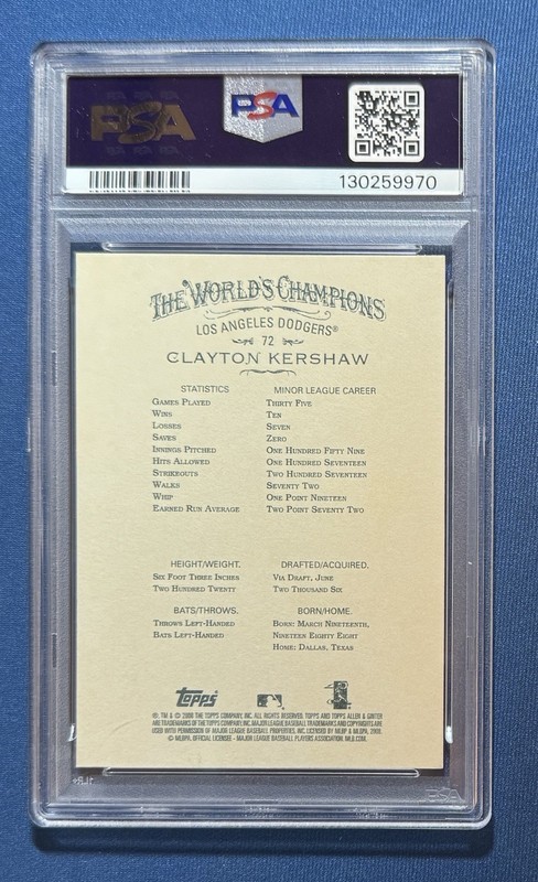 2008 Topps Allen & Ginter Clayton Kershaw PSA 10 RC Dodgers #72 view 2