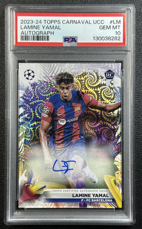 LAMINE YAMAL PSA 10 2023-24 TOPPS UCC CARNAVAL EDITION #CA-LM ROOKIE AUTO RC view 1