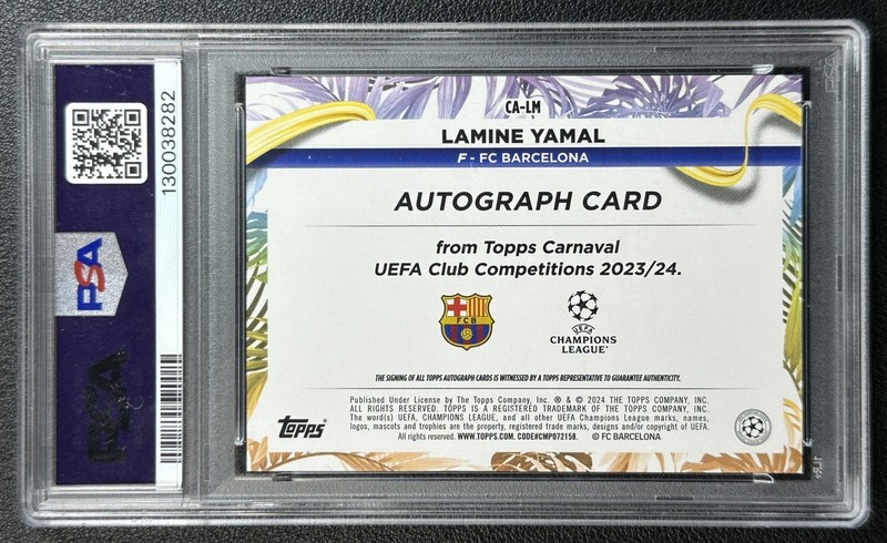 LAMINE YAMAL PSA 10 2023-24 TOPPS UCC CARNAVAL EDITION #CA-LM ROOKIE AUTO RC view 2