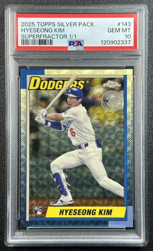1/1 HYESEONG KIM PSA 10 2025 TOPPS CHROME SILVER 1990 ROOKIE SUPERFRACTOR RC 1/1