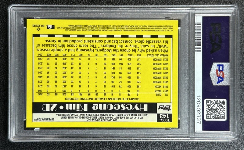 1/1 HYESEONG KIM PSA 10 2025 TOPPS CHROME SILVER 1990 ROOKIE SUPERFRACTOR RC 1/1 view 2