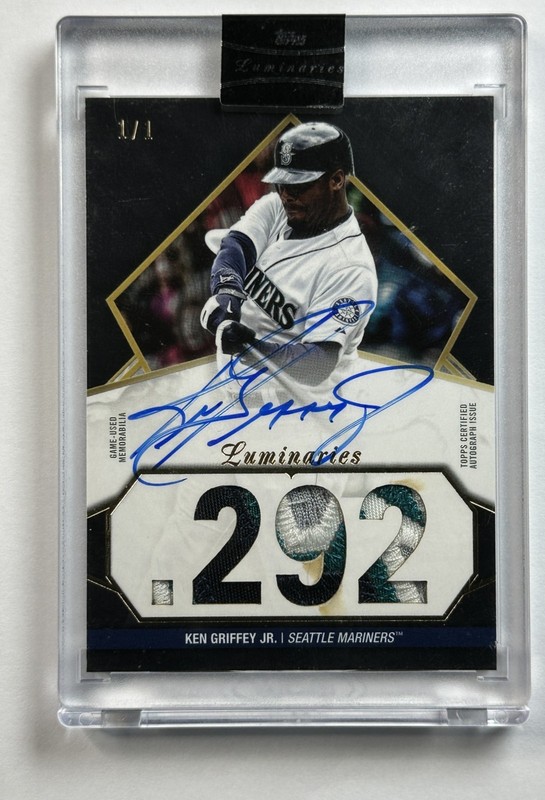 KEN GRIFFEY JR. 2022 TOPPS LUMINARIES HIT KINGS GAME-USED PATCH AUTO BLACK 1/1