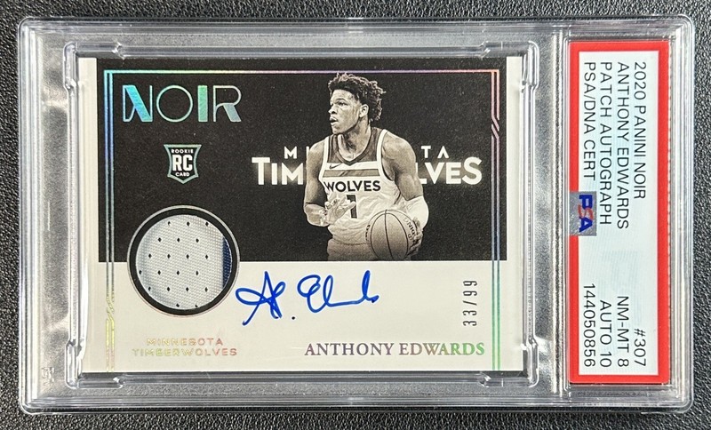 ANTHONY EDWARDS PSA 8 2020 PANINI NOIR #307 ROOKIE PATCH 10 AUTO RC RPA 33/99