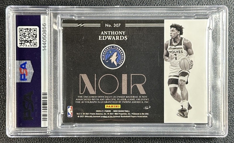 ANTHONY EDWARDS PSA 8 2020 PANINI NOIR #307 ROOKIE PATCH 10 AUTO RC RPA 33/99 view 2