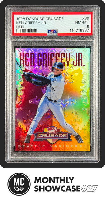KEN GRIFFEY JR. PSA 8 1998 DONRUSS CRUSADE #39 RED 02/25 MARINERS HOF NM-MT