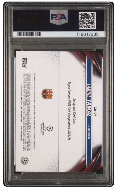2023-24 Topps Chrome UCC Lamine Yamal Pink Shimmer Rookie Auto /250 PSA 10 view 2