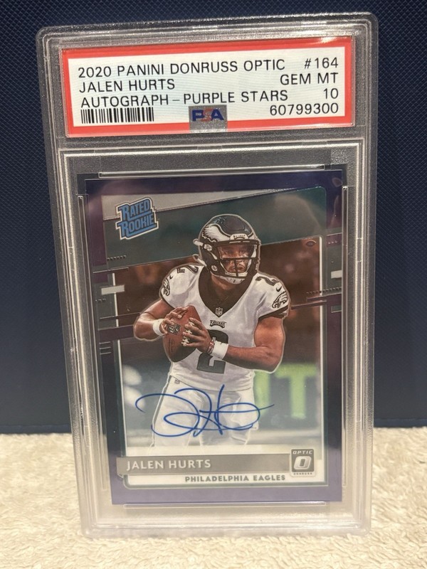 2020 Panini Donruss Optic #164 Jalen Hurts Purple Stars Auto RC 49/50 PSA 10
