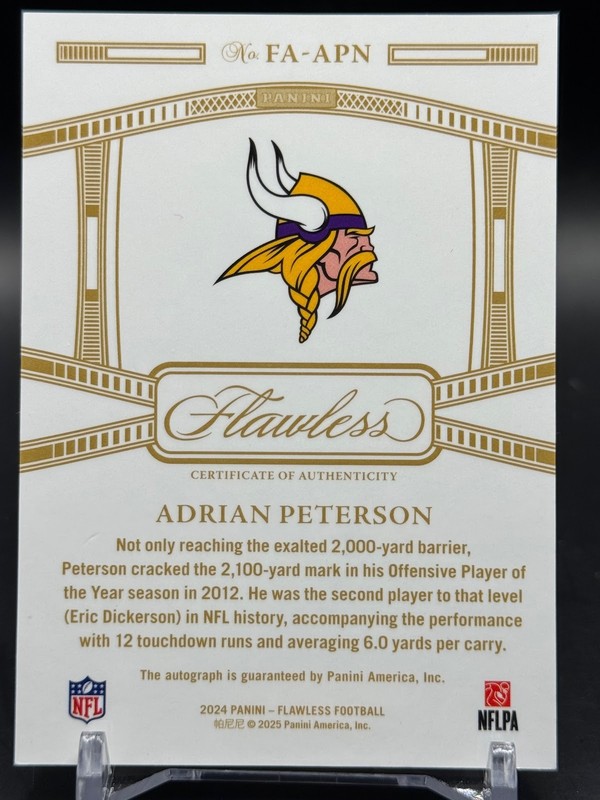 2024 Panini Flawless Flawless Achievements Adrian Peterson /25 Auto #FA-APN view 2