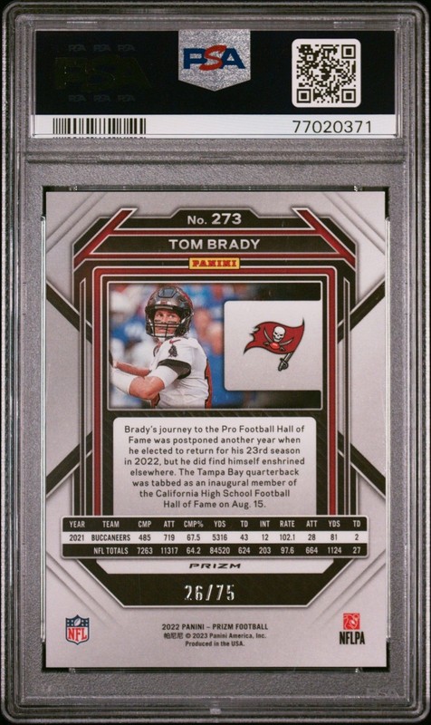 2022 Panini Prizm Green Scope 26/75 Tom Brady #273 PSA 9 BB2 view 2