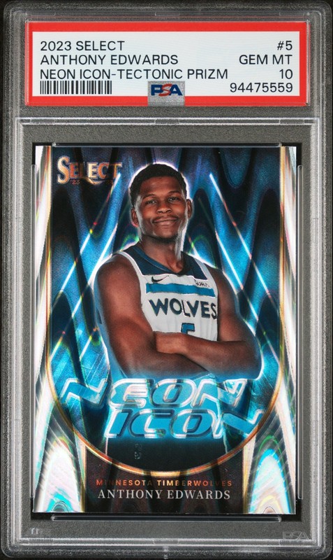 2023 Panini Select #5 Anthony Edwards Neon Icon Tectonic Prizm PSA 10 GEM MT