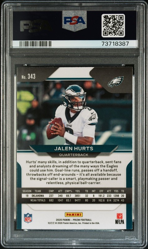 2020 Panini Prizm #343 Jalen Hurts Rookie RC PSA 9 MINT view 2