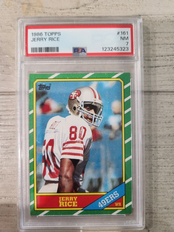 1986 Topps Football #161 Jerry Rice San Francisco 49ers RC Rookie HOF PSA 7 NM