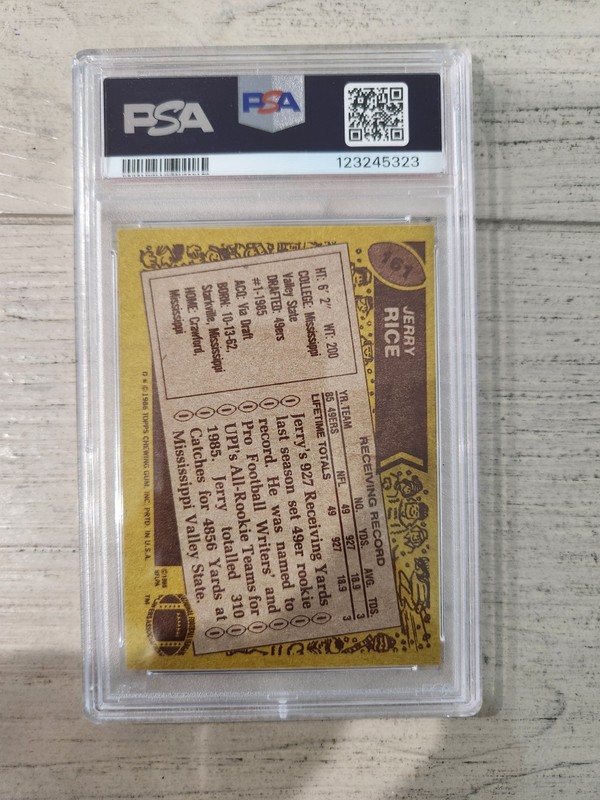 1986 Topps Football #161 Jerry Rice San Francisco 49ers RC Rookie HOF PSA 7 NM view 2