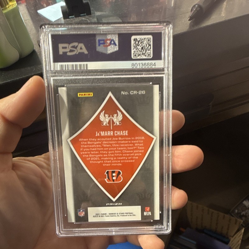 Panini 2021 Rookies & Stars Crusade Ja'Marr Chase Bengals #CR-26 PSA 10 RC view 2
