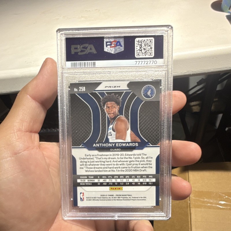 Panini 2020-21 Prizm Anthony Edwards Timberwolves #258 Ruby Wave PSA 10 RC view 2