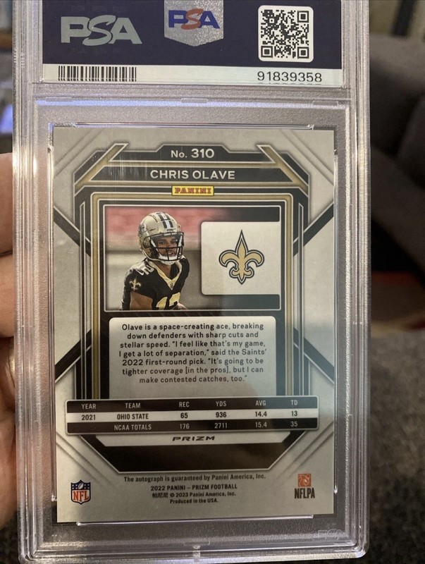 Chris Olave 2022 Panini Prizm RC Silver Auto PSA 10 Gem Mint #310 Saints SP 🔥🏈 view 2
