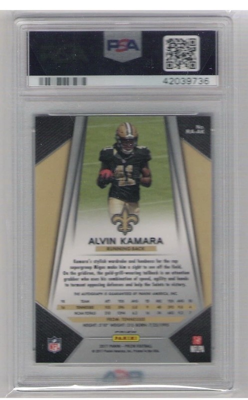 2017 Panini Prizm Silver Alvin Kamara Rookie Autographs #AK (PSA 10) view 2