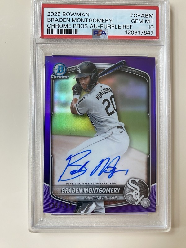 Braden Montgomery 2025 Bowman Chrome Prospect Auto Purple Ref /250 #CPABM PSA 10