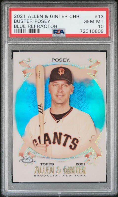Buster Posey - 2021 Allen & Ginter Chrome Blue Refractor  PSA 10  #97/150