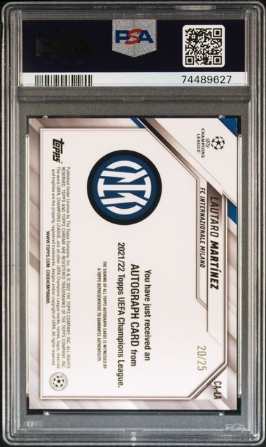 2021-22 Topps Chrome UCL Lautaro Martinez #20/25 Orange PSA 10 POP 1 Argentina view 2