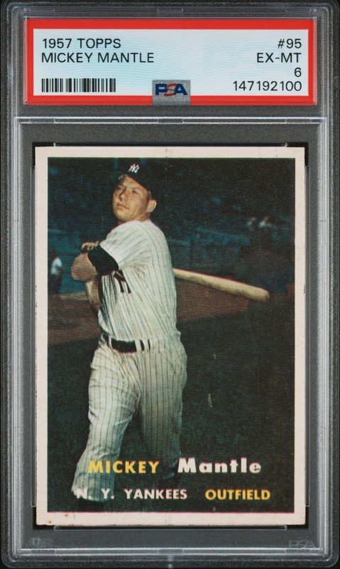 PSA 6 1957 Topps #95 Mickey Mantle New York Yankees HOF NO RESERVE! AMAZING
