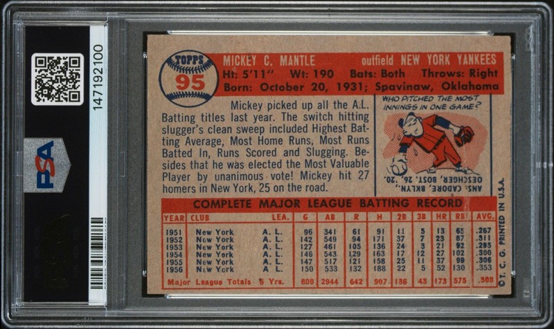 PSA 6 1957 Topps #95 Mickey Mantle New York Yankees HOF NO RESERVE! AMAZING view 2